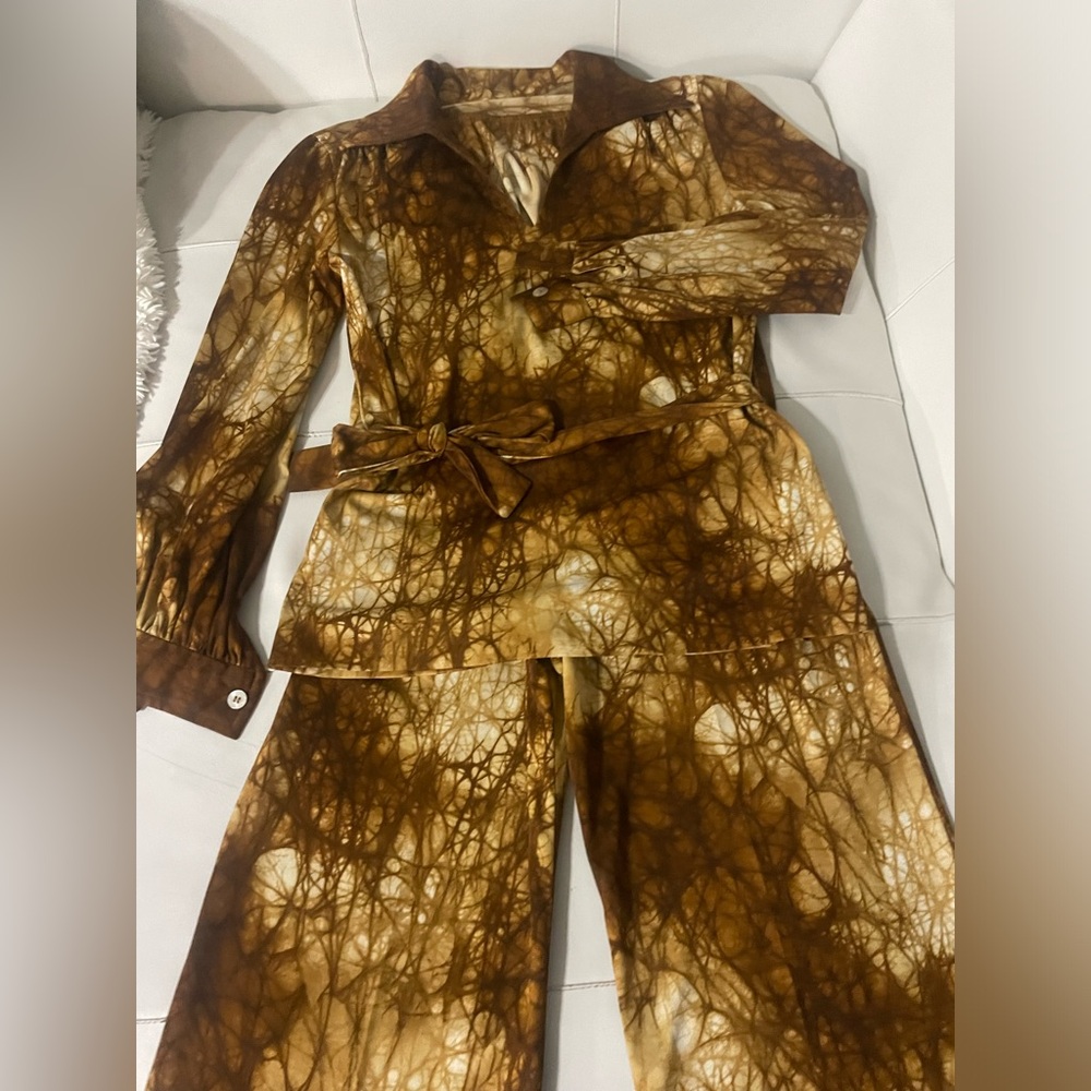 Amazing 70s brown tie dye vintage two piece matching cord set small - Picture 3 of 7